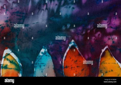 Leaves Fragment Hot Batik Background Texture Handmade On Silk Abstract Surrealism Art Stock