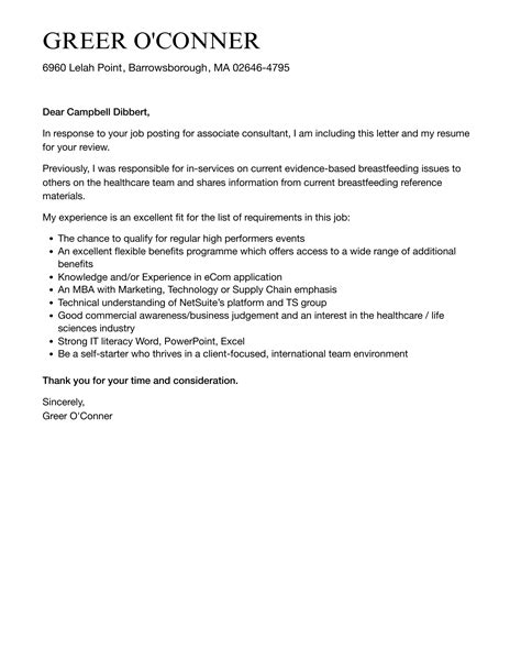 Associate Consultant Cover Letter Velvet Jobs