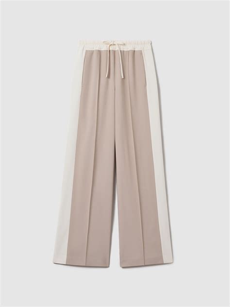 Reiss Wide Leg Contrast Stripe Drawstring Trousers In Mink Neutral Reiss