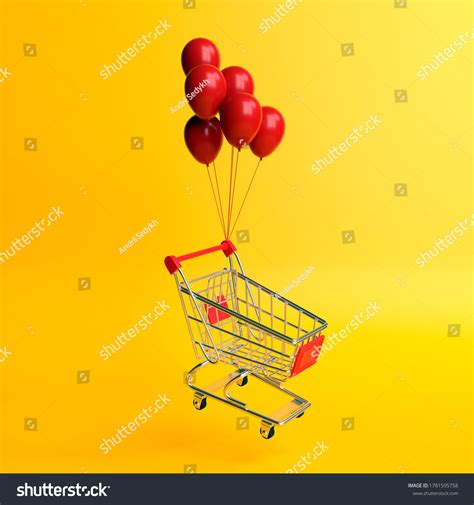 Flying Shopping Cart Balloons On Yellow Stock Illustration 1781595758