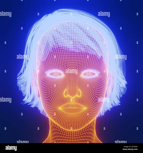 Cyber face avatar, wireframe glow, 3D rendering Stock Photo - Alamy