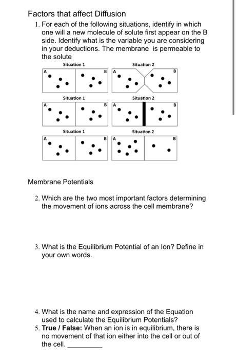 Solved Factors that affect Diffusion 1. For each of the | Chegg.com