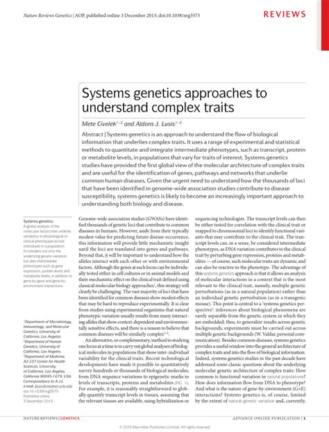 Pdf Systems Genetics Approaches To Understand Complex Traits