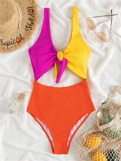 Colorblock Cut Out One Piece Swimsuit Swimsuits Bathing Suits Monokini High Cut Swimsuit