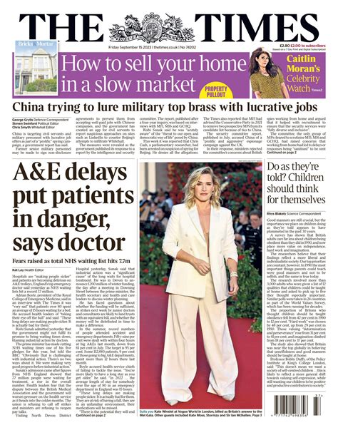 Times Front Page 15th Of September 2023 Tomorrows Papers Today