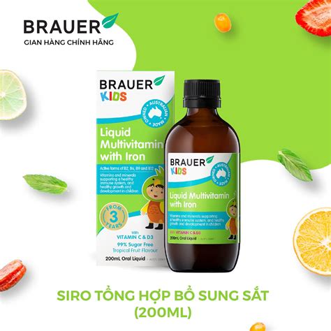 Siro BRAUER Kids Liquid Multivitamin With Iron Vitamin bổ sung Sắt