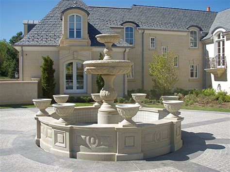 Large Granite Estate Fountain With Planters Traditional Landscape