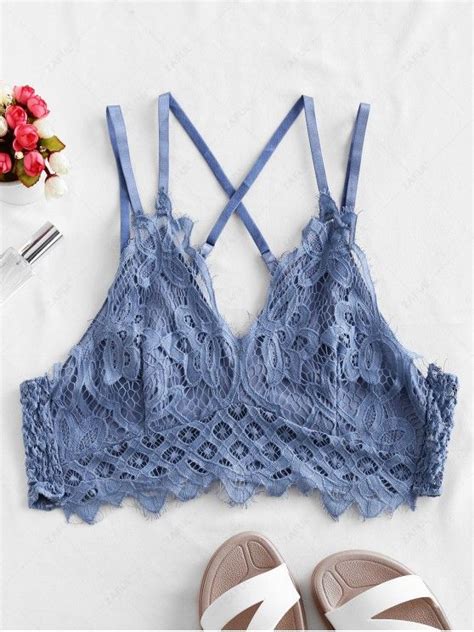 33 Off 2021 Criss Cross Lace Bralette Lingerie Bra In Blue Zaful