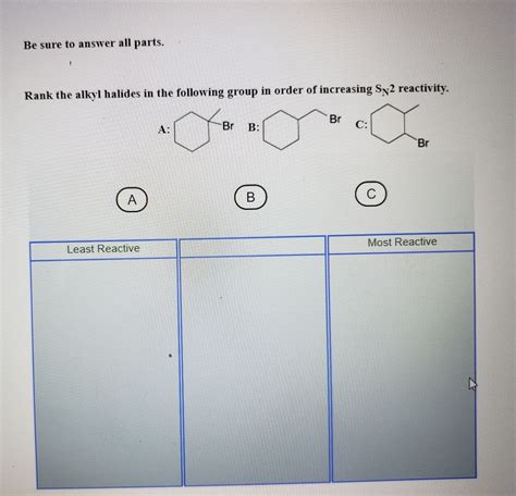 Answered Rank The Alkyl Halides In The Following Bartleby