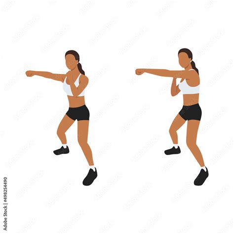 Woman Doing Half Squat Jab Cross Exercise Flat Vector Illustration