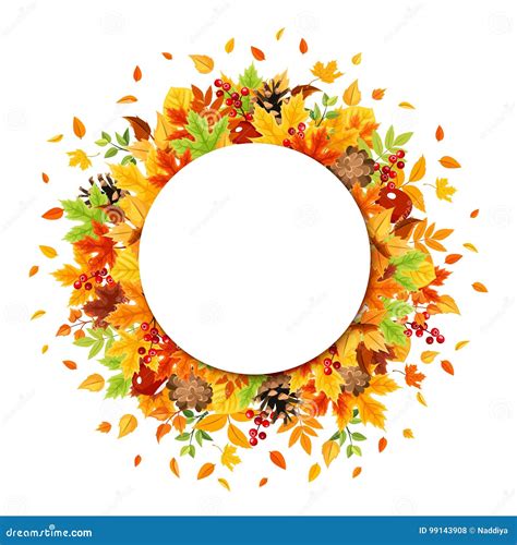 Circle Background With Colorful Autumn Leaves Vector Eps 10 Stock