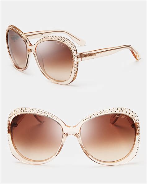 Lyst Jimmy Choo Lu Crystal Oversized Sunglasses In Natural