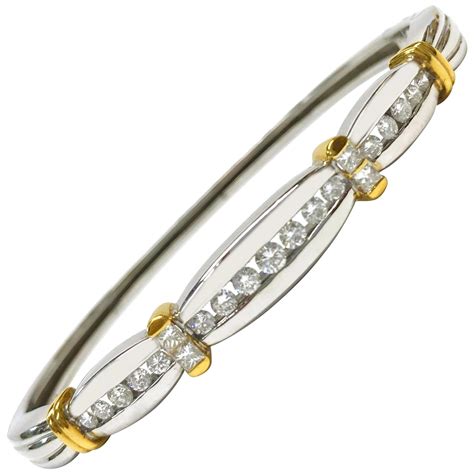 Diamond 18 Karat Two Tone Gold Bangle For Sale At 1stdibs Diamond