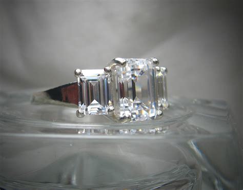 Emerald Cut Cubic Zirconia Cz Engagement Ring Precision Etsy