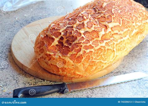 Crusty Loaf Of Bread On Wooden Board Stock Image Image Of Lunch