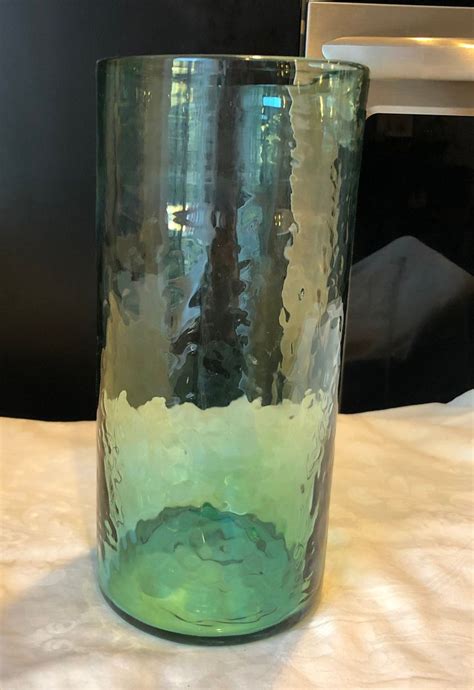 Tall Green Glass Vase Etsy Green Glass Vase Glass Vase Green Glass