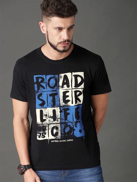 Buy Roadster Men Black Printed Round Neck T Shirt Tshirts For Men