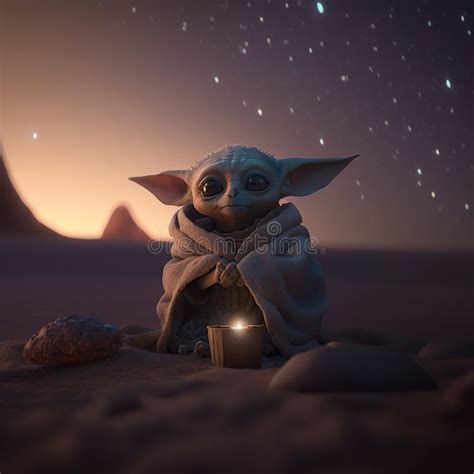 Baby Yoda S Adventure Under The Starry Night Generative Ai Stock