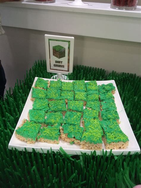 Minecraft Dessert Table Rice Krispie Treats With Green Icing Rice