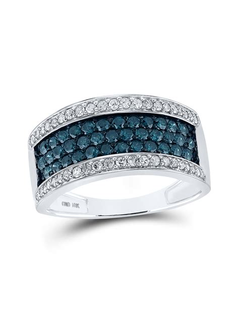 10kt White Gold Womens Round Blue Color Enhanced Diamond Band Ring 1