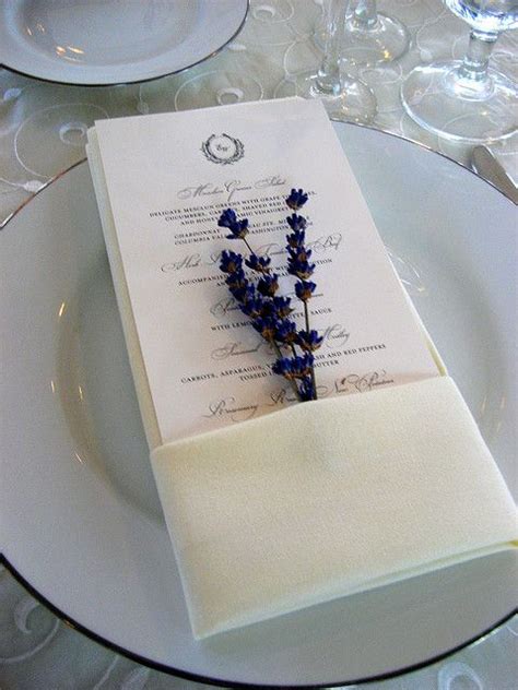 Dried Lavender Sprig Wedding Napkins Wedding Menu Cards Wedding Stationery