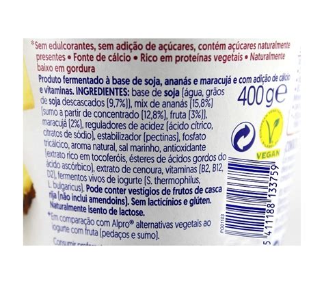 YOGUR SIN AZUCARES AÑADIDOS SOJA PIÑA Y FRUTA PASION ALPRO 400 GR