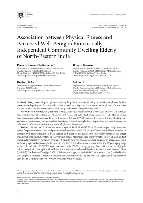 PDF Association Between Physical Fitness And Perceived Well Being In