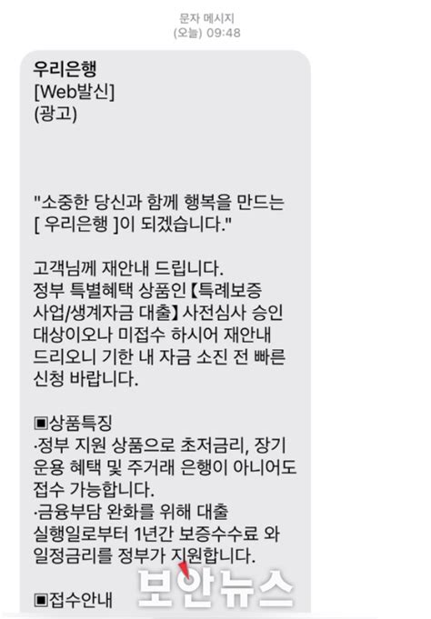 정부 지원 대출 빙자 불법 광고 문자 주의