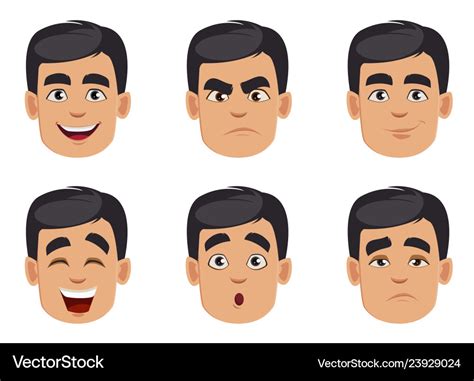 Male Emotions Set Pack Facial Expressions Vector Image
