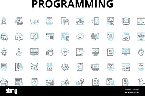 Programming Linear Icons Set Debugging Syntax Function Algorithm