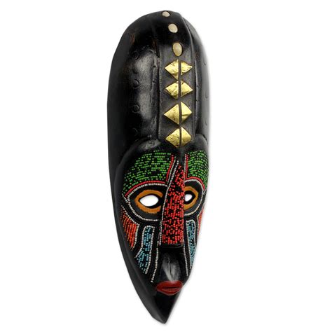 Handcrafted Beaded African Mask From Ghana Akan Authority Novica