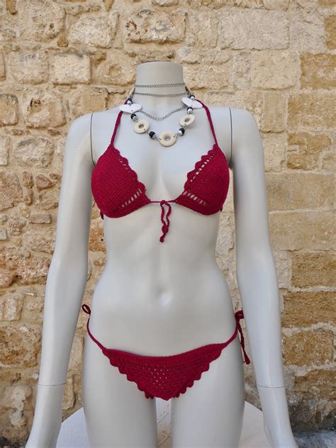 Bikini All Uncinetto Bordeaux Clark Kent Bordeaux Crochet Bikini