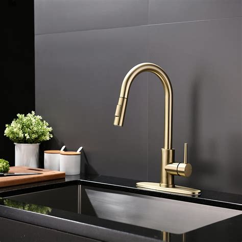 Buy Tohlar Gold Kitchen Faucets With Pull Down Sprayer Modern