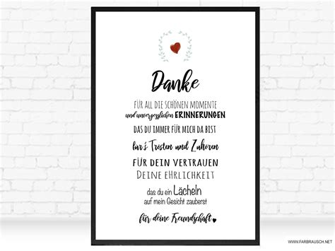 Kalligraphie Poster mit Spruch Danke für deine Freundschaft Etsy