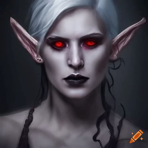 Dark Elf Female With White Hair Red Eyes And Horns