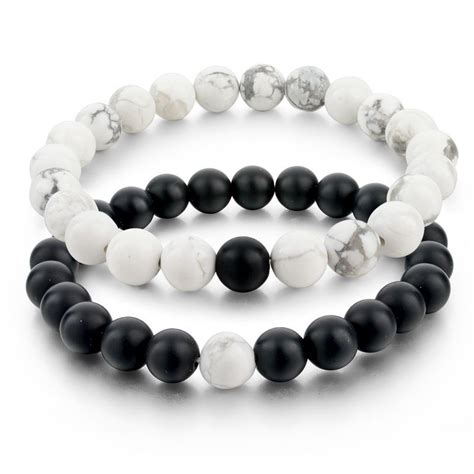 2pcs New Balanced Howlite Matte Black And White Beaded Bracelets For Lovers Couple Pulseiras