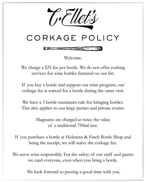 Corkage Policy C Ellet S Steak House