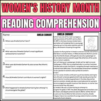 Amelia Earhart Women S History Month Reading Comprehension Passage