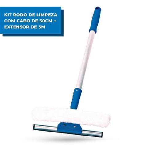 Kit Limpa Vidros Rodo 35cm E Cabo 50cm Extensor 3 Metros Limpeza