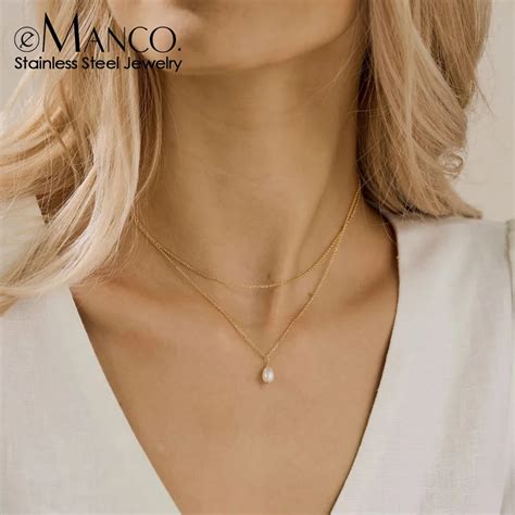 Emanco Minimalist Freshwater Pearl Necklace Women Girls K Gold Plated