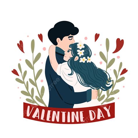 Gambar Ilustrasi Vektor Kartu Hari Valentine Pasangan Bahagia Cinta Pelukan Karakter Kartun