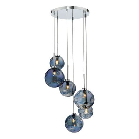 6 Light Cluster Ceiling Pendant Chrome Iridised Glass Lighting Company