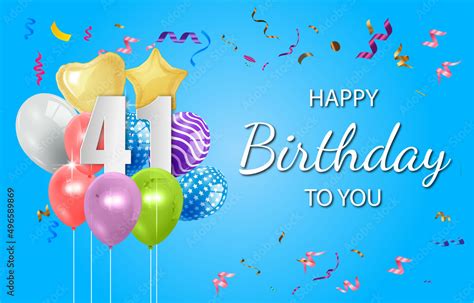 Happy 41th birthday balloons greeting card background vector. Happy ...