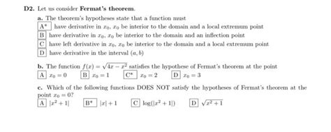 Solved 2. Let us consider Fermat's theorem. a. The theorem's | Chegg.com