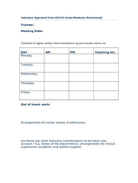 Induction Appraisal Accs Acute Medicine Attachment Doc Template Pdffiller