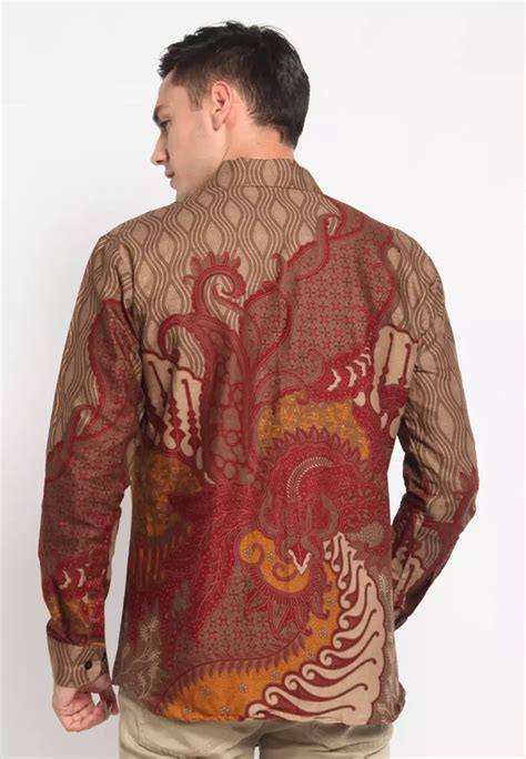 Jual Elegant Batik Bradley Maron Kemeja Batik Pria Premium Slimfit