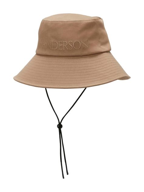 JW Anderson Logo Embroidered Cotton Bucket Hat Neutrals FARFETCH