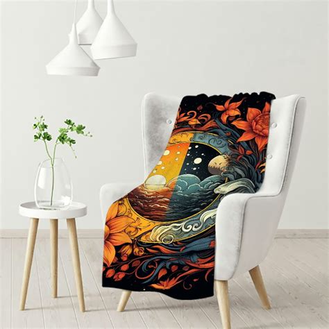 Nawypu Sun And Moon Tapestry Psychedelic Mystic Floral Tapestry Hippie