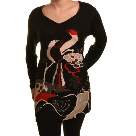 Highness Plus Size Birds Of Paradise Sweaterdress Tunic