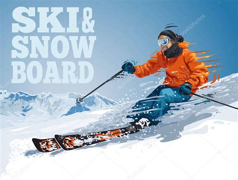 Vector Illustration Skiing Young Pro Guy Mountains Snowboarding — Stock